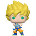 Figurine Funko POP de Goku Super Saiyan en position de combat avec onde Kamehameha visible, 9 cm de hauteur.