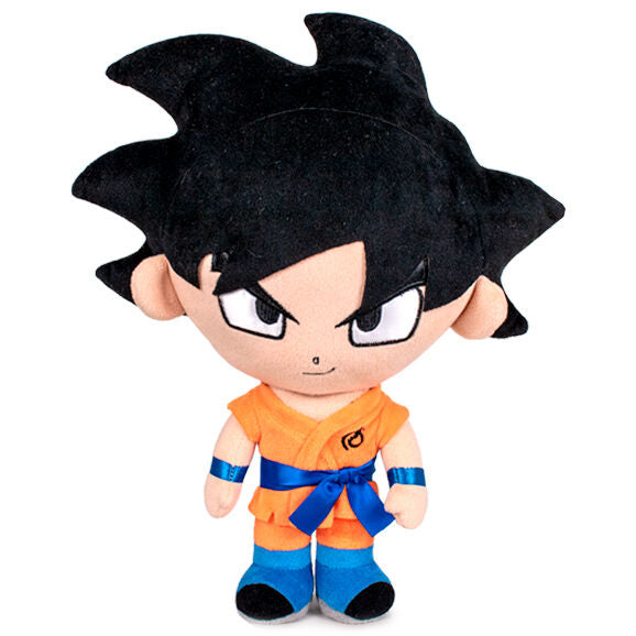 Peluche Goku Dragon Ball de 31cm, vue de face avec détails précis et couleurs vives, signée PLAY BY PLAY.