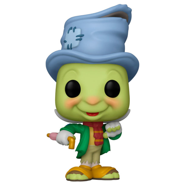Zoom sur les détails colorés et la finition soignée de la figurine Funko POP Jiminy Cricket 9 cm.