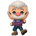 Zoom sur les détails de la figurine Geppetto Funko POP jouant de l'accordéon, en vinyle de 9 cm
