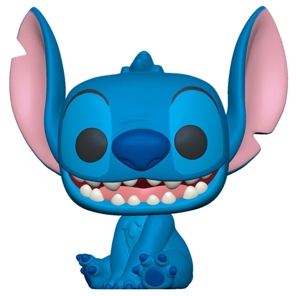 Figurine Funko POP Stitch assis souriant, 9 cm, avec détails colorés et boîte fenêtre transparente