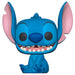 Figurine Funko POP Stitch assis souriant, 9 cm, avec détails colorés et boîte fenêtre transparente