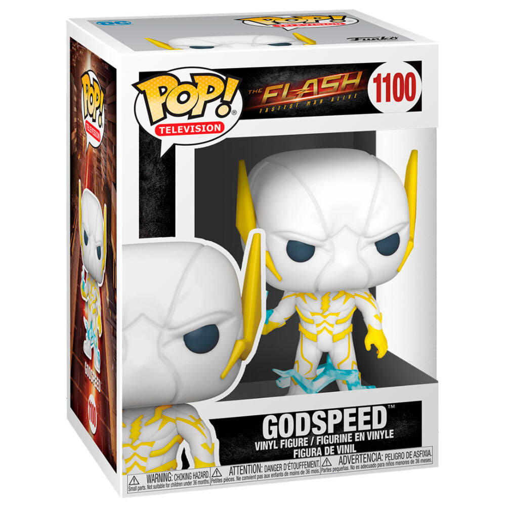 Vue de profil de la figurine Funko POP The Flash Godspeed avec couleurs vives