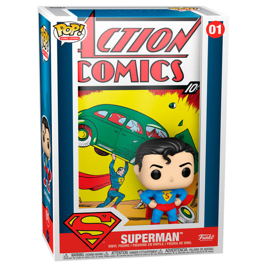 Figurine Funko POP Superman Comic Cover DC en vinyle de 9 cm dans sa boîte vitrine.