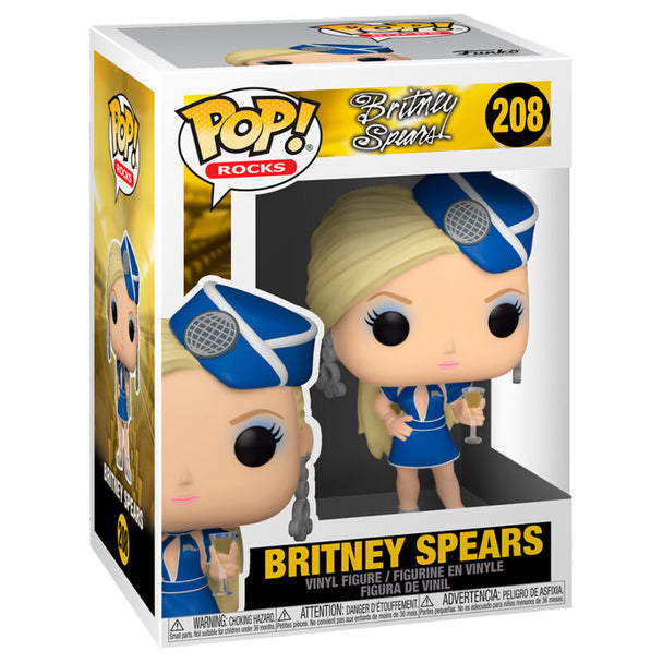 Figurine Funko POP de Britney Spears en tenue de stewardess présentée dans sa boîte vitrine transparente