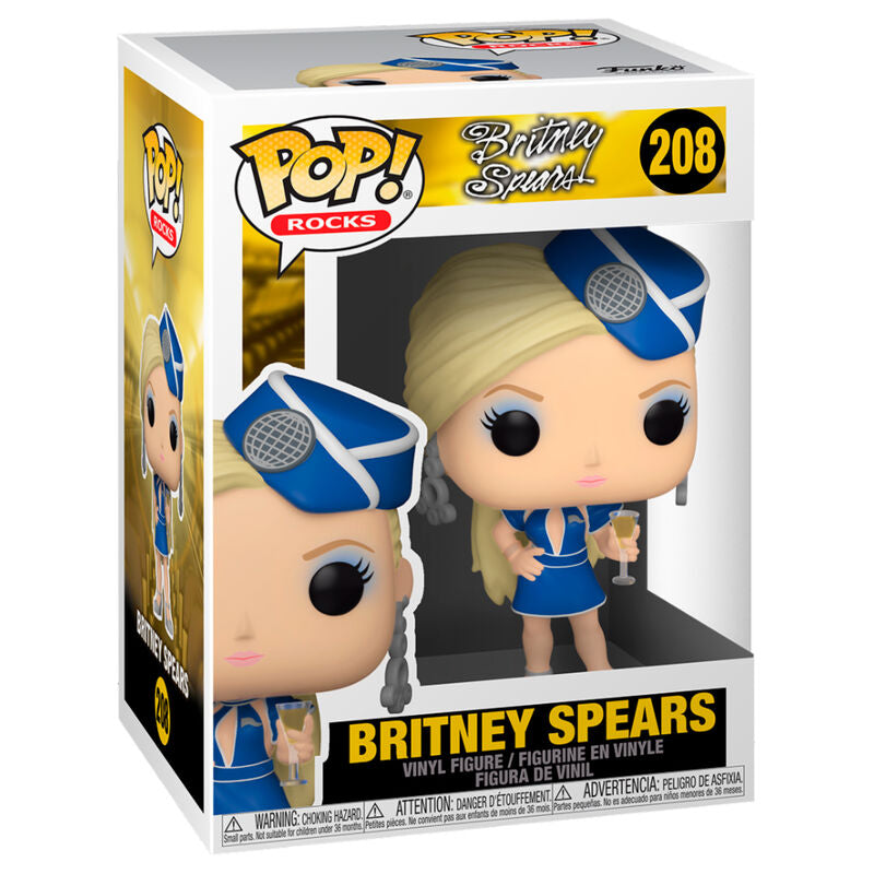 Figurine Funko POP de Britney Spears en tenue de stewardess présentée dans sa boîte vitrine transparente