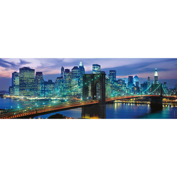 Boîte du puzzle CLEMENTONI 1000 pièces représentant le panorama du Pont de Brooklyn à New York avec dimensions indiquées