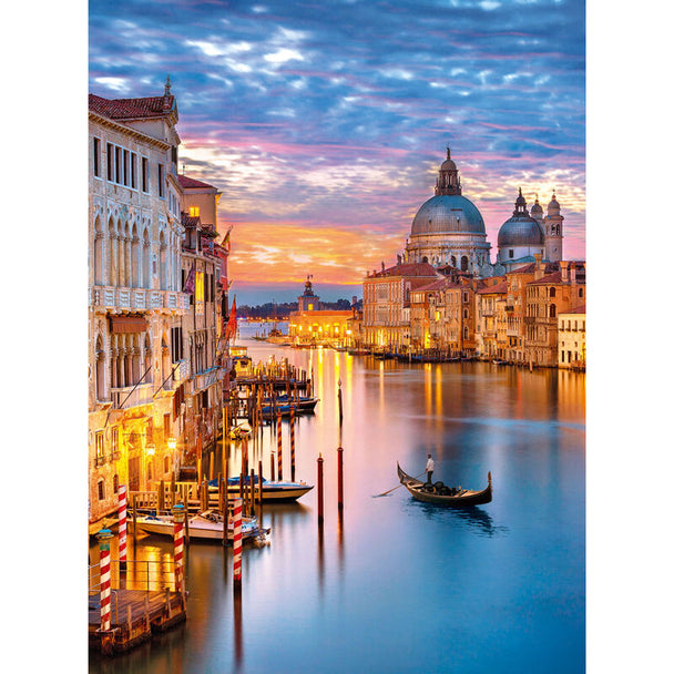 Boîte du puzzle CLEMENTONI Venice Lighting 500 pièces avec illustration colorée de Venise