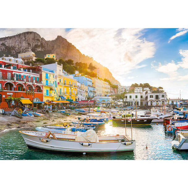 Boîte du puzzle Capri 1500 pièces CLEMENTONI avec illustration colorée de l'île de Capri