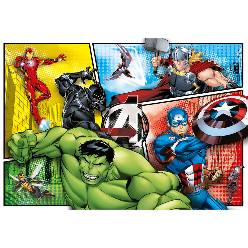 Boîte du puzzle Marvel Avengers CLEMENTONI avec illustration colorée des héros et indication de 104 pièces.