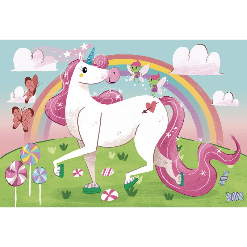 Puzzle "I Believe in Unicorns" de CLEMENTONI avec 104 pièces illustrant une licorne colorée sur fond féerique