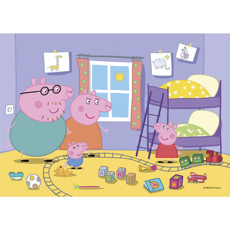 Puzzle Peppa Pig CLEMENTONI avec 20 pièces colorées assemblées sur une surface blanche