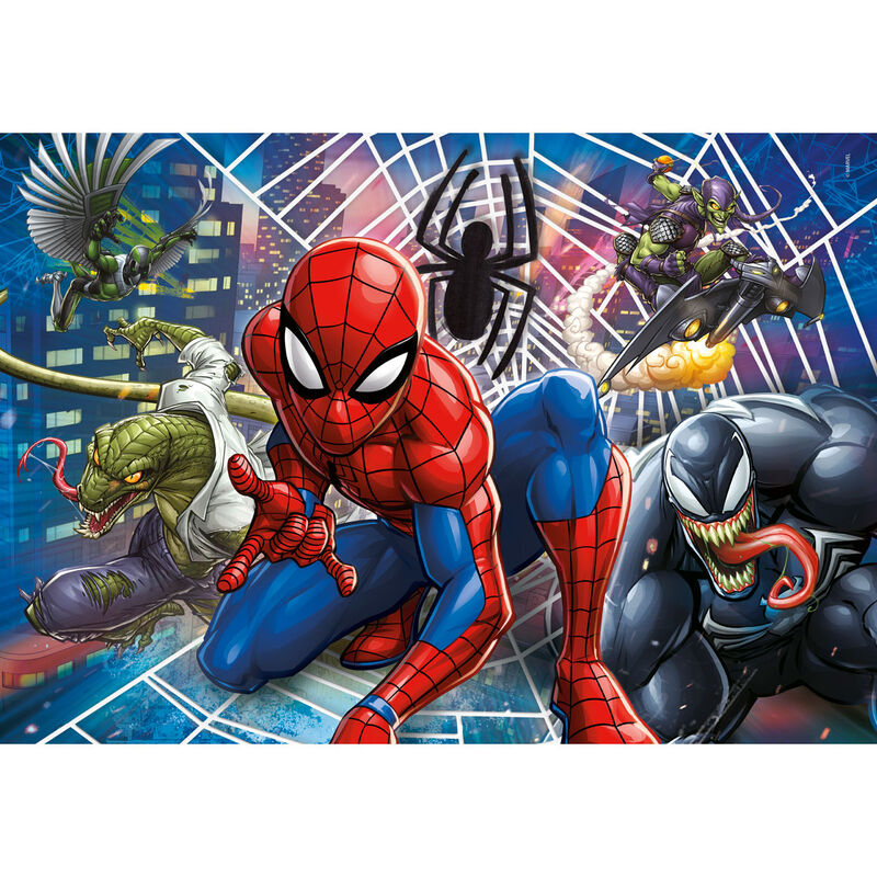 Boîte du puzzle Marvel Spiderman 30 pièces de CLEMENTONI avec visuel du super-héros en action