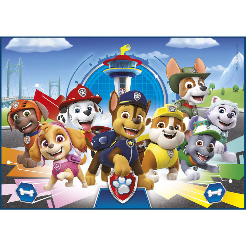 Boîte du puzzle Paw Patrol 30 pièces de Clementoni avec illustrations colorées et dimensions compactes pour enfant.