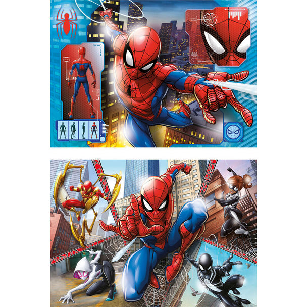 Boîte du puzzle Marvel Spiderman 2x60 pièces de la marque CLEMENTONI avec illustrations colorées du super-héros