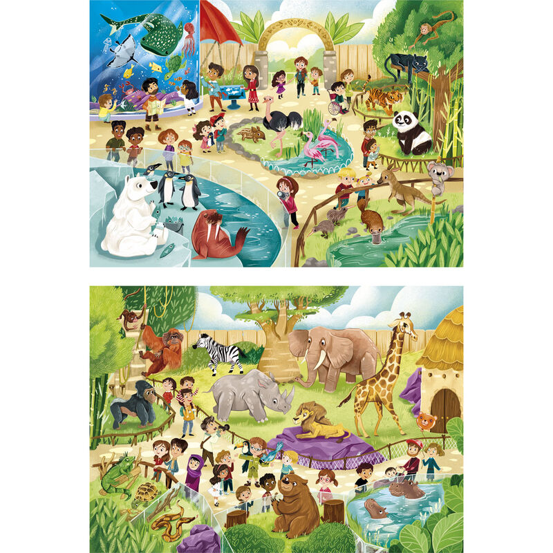 Puzzle CLEMENTONI Zoo avec 60 pièces montrant des animaux colorés dans un décor naturel
