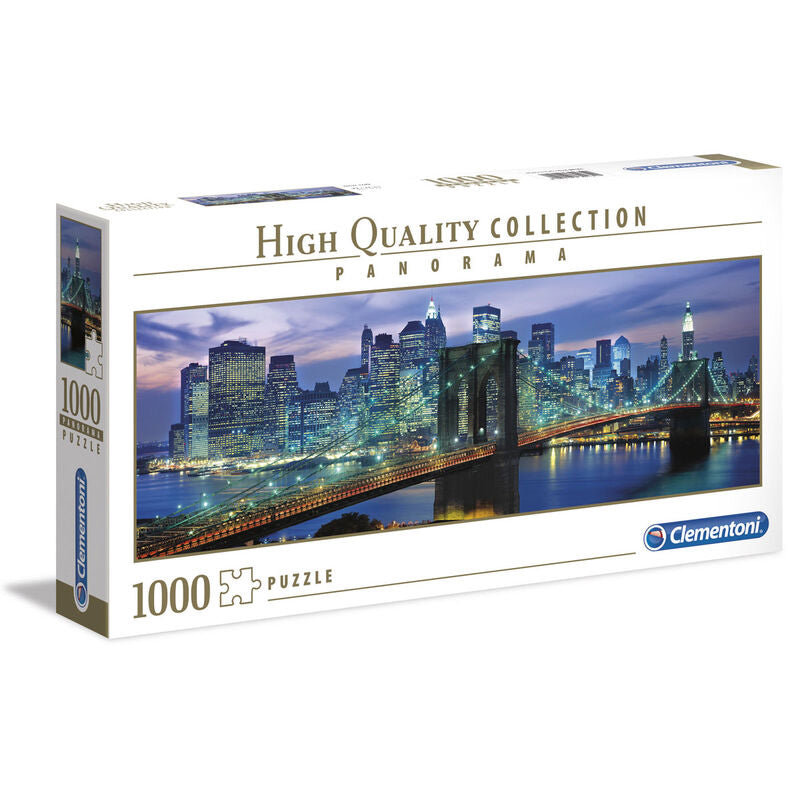 Puzzle assemblé montrant le panorama détaillé et coloré du Pont de Brooklyn illuminé à New York