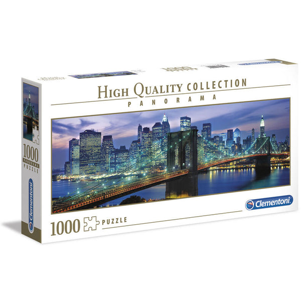Puzzle assemblé montrant le panorama détaillé et coloré du Pont de Brooklyn illuminé à New York