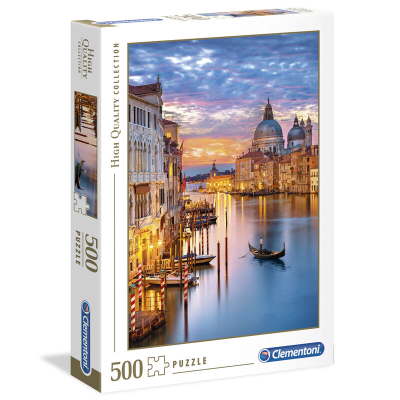 Puzzle assemblé Venice Lighting de CLEMENTONI montrant une vue nocturne lumineuse de Venise
