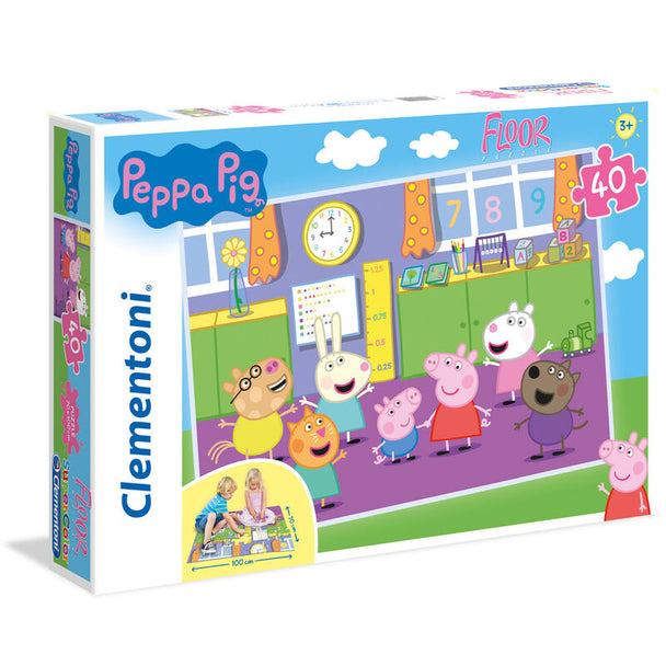 Puzzle monté Peppa Pig de 40 pièces mesurant 100x70 cm avec personnages colorés