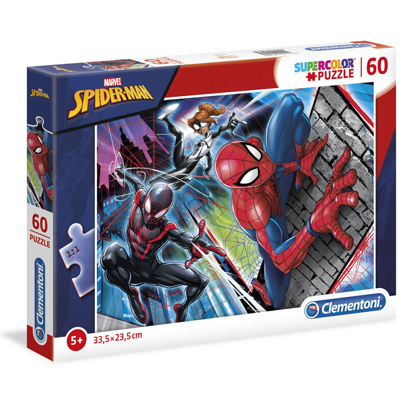 Puzzle assemblé Marvel Spiderman montrant l'image complète de 33,5x23,5 cm avec les 60 pièces bien ajustées