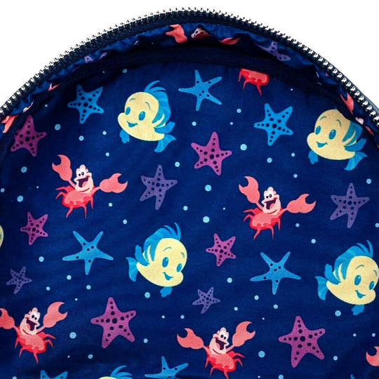 Sac à dos Loungefly Disney La Petite Sirène Gondola vue de face avec détails colorés et logo officiel.