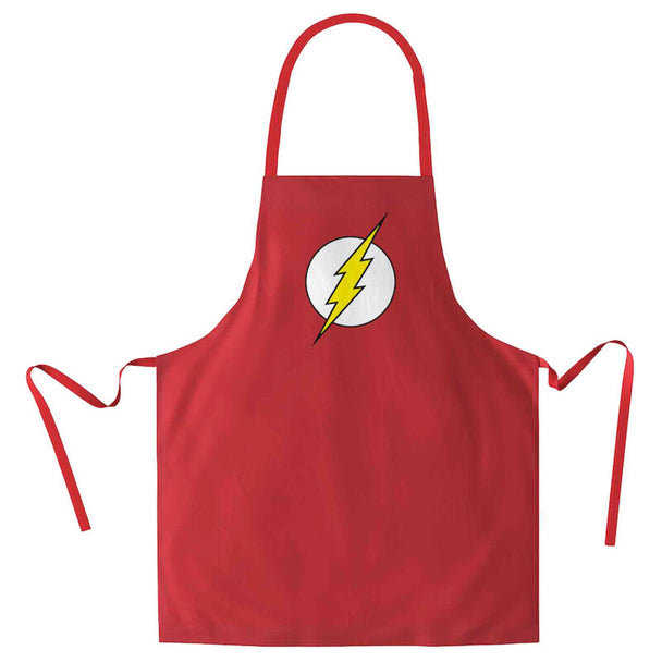Tablier officiel Flash DC Comics signé SD TOYS avec design rouge vif et logo emblématique, parfait pour cuisiner avec style.