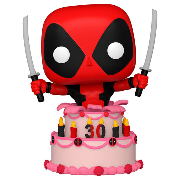 Vue détaillée de la figurine Deadpool en version gâteau, édition spéciale 30ème anniversaire par Funko POP