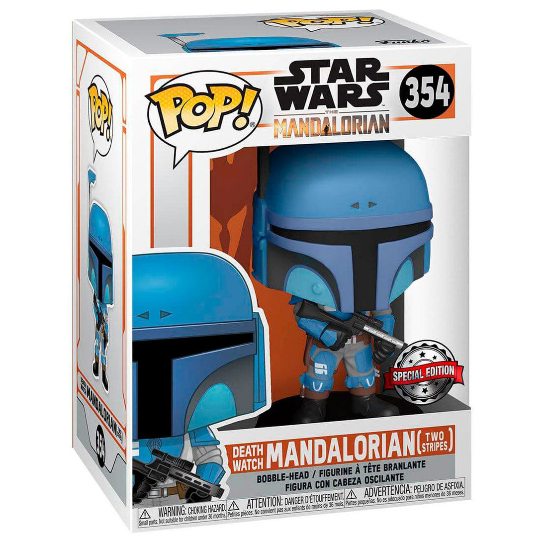 Emballage exclusif de la figurine Funko POP Star Wars Mandalorian Death Watch Two Stripes avec logo Funko