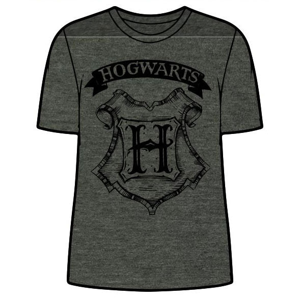 T-shirt adulte Harry Potter Hogwarts avec impression silicone, couleur noire, marque Warner Bros Discovery.