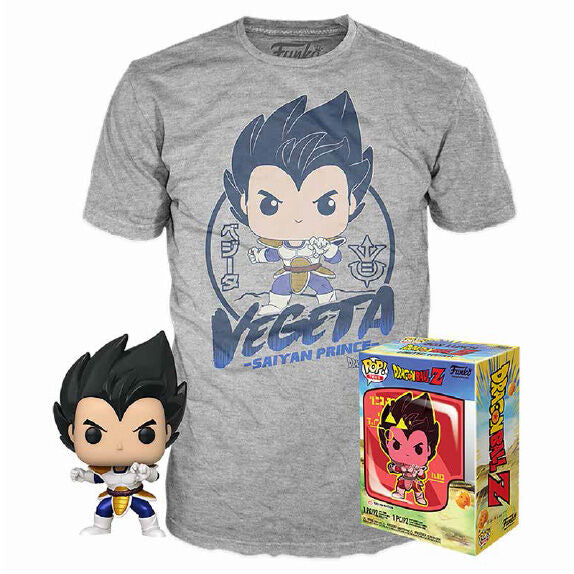 Set exclusif FUNKO POP figurine Vegeta et t-shirt Dragon Ball Z édition spéciale américaine, vue produit unique.