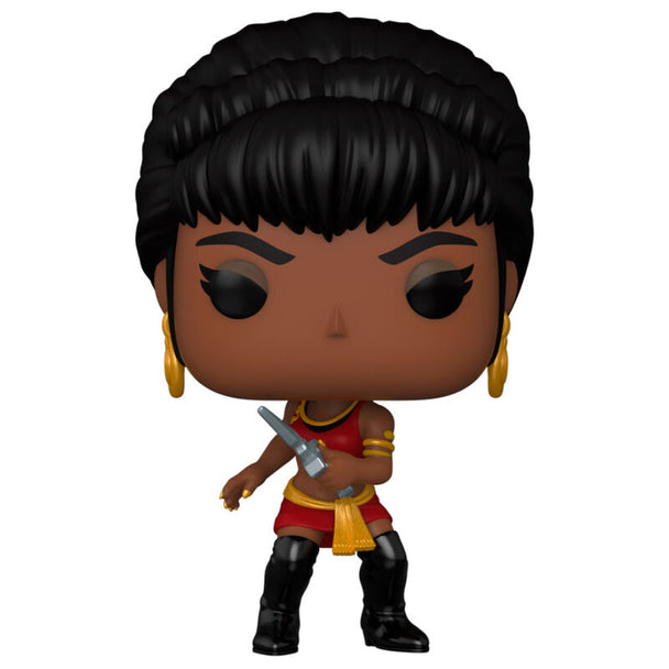Figurine Funko POP Uhura Star Trek en tenue Mirror Mirror, vue de face dans sa boîte vitrine transparente