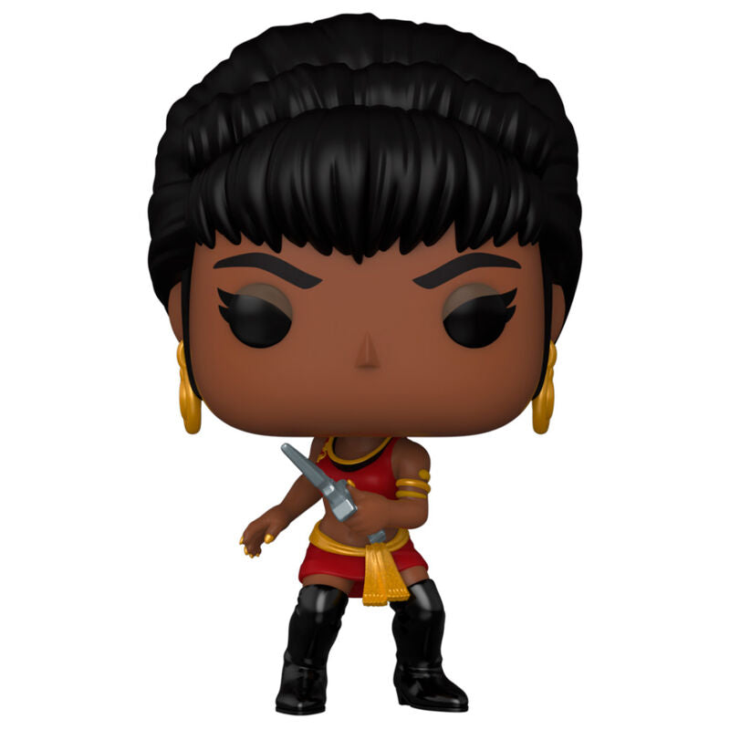Figurine Funko POP Uhura Star Trek en tenue Mirror Mirror, vue de face dans sa boîte vitrine transparente