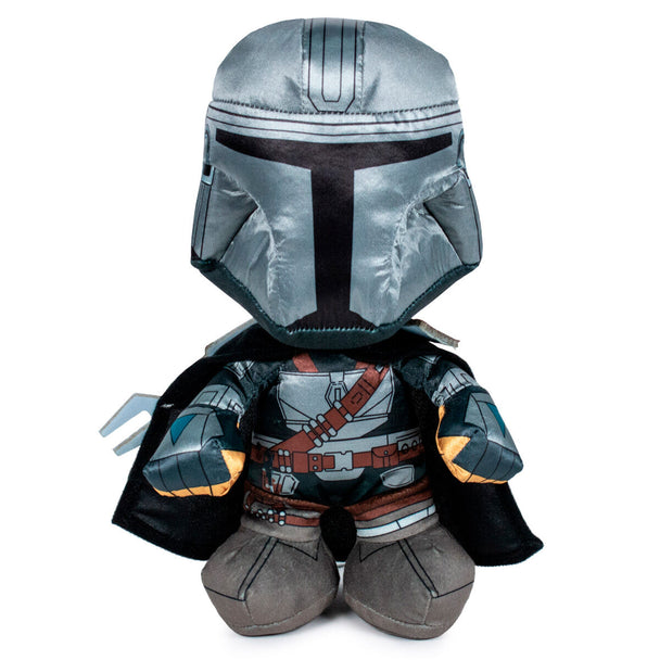 Peluche Mandalorian Star Wars de 25 cm vue de face avec détails du casque et armure
