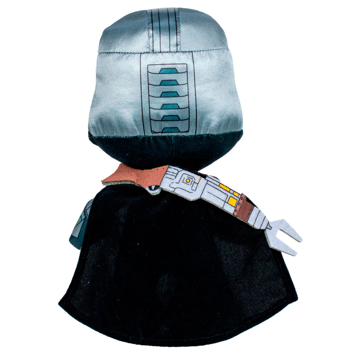 Peluche Mandalorian Star Wars posée sur un fond neutre montrant sa taille compacte