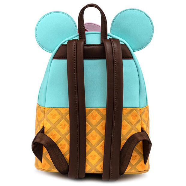 Détail du motif coloré Mickey et Minnie Ice Cream sur le sac à dos Loungefly