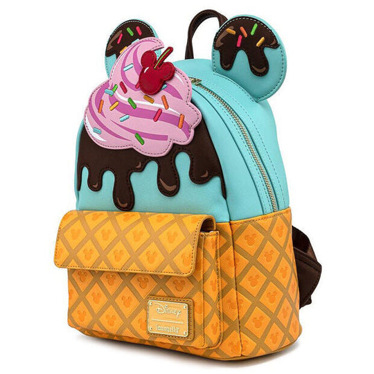 Profil du sac à dos Loungefly Disney montrant les dimensions compactes 22,5x25x10cm