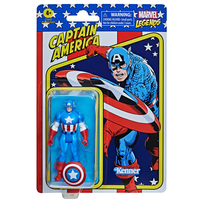 Présentation de la figurine Captain America rétro sur fond blanc avec articulation visible