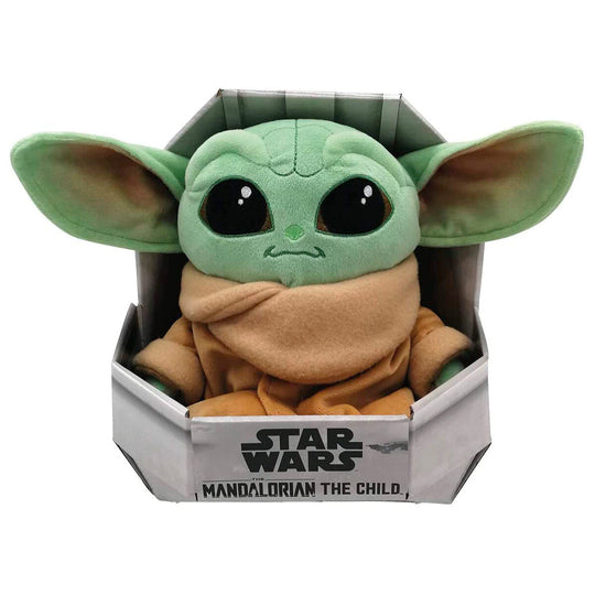 Peluche Baby Yoda 25cm de The Mandalorian vue de face avec détails du visage expressif