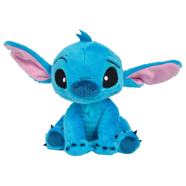 Peluche Stitch Disney douce de 25 cm vue de face avec détails précis du visage et des oreilles