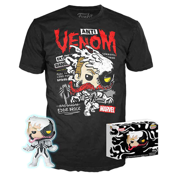 Set exclusif composé d'une figurine FUNKO POP Anti-Venom et d'un t-shirt Marvel taille américaine.