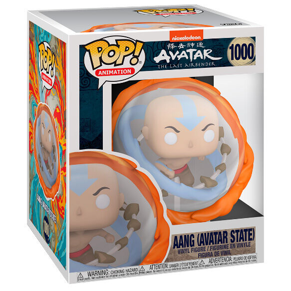 Détail de la figurine Funko POP d'Aang montrant ses vêtements et accessoires caractéristiques de la série Avatar.