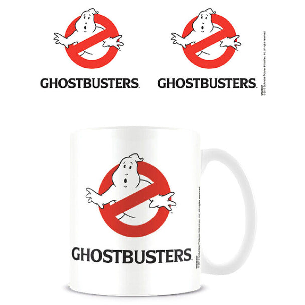 Mug blanc avec le logo Ghostbusters en couleurs vives, capacité 315ml, présenté sur fond blanc.