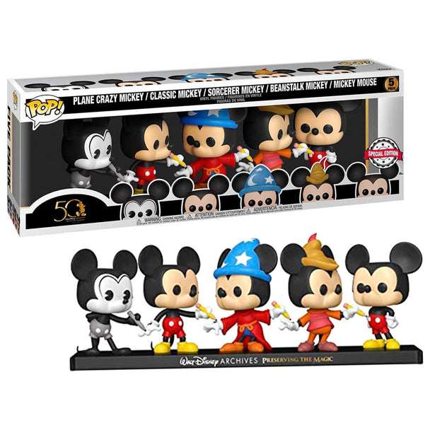 Pack exclusif de 5 figurines POP Mickey Disney Archives FUNKO en boîte vitrine, chaque figurine mesure 9 cm.