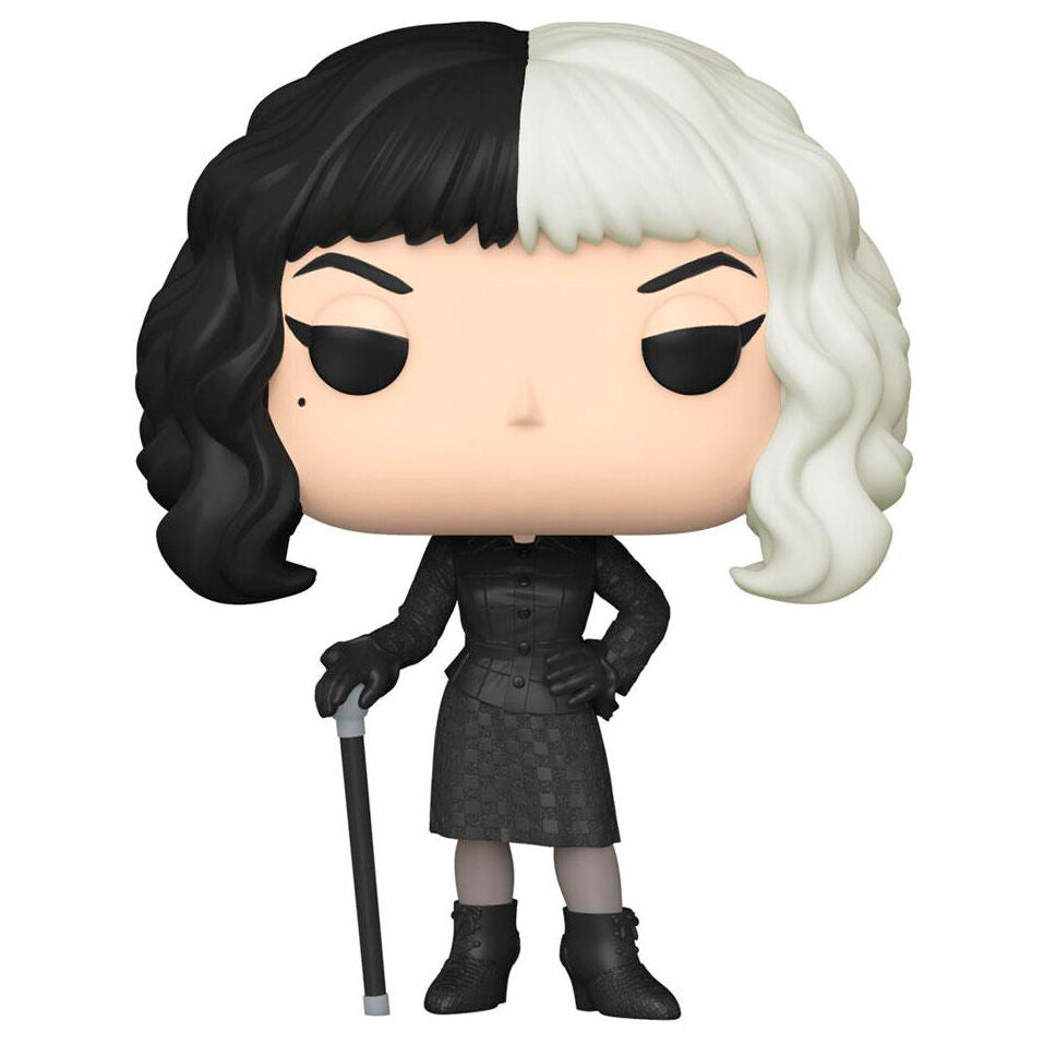 Vue rapprochée de la figurine Funko POP Cruella avec ses détails colorés et son expression caractéristique