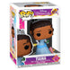 Vue latérale de la figurine Funko POP Disney Tiana montrant les détails de la robe et la boîte collector