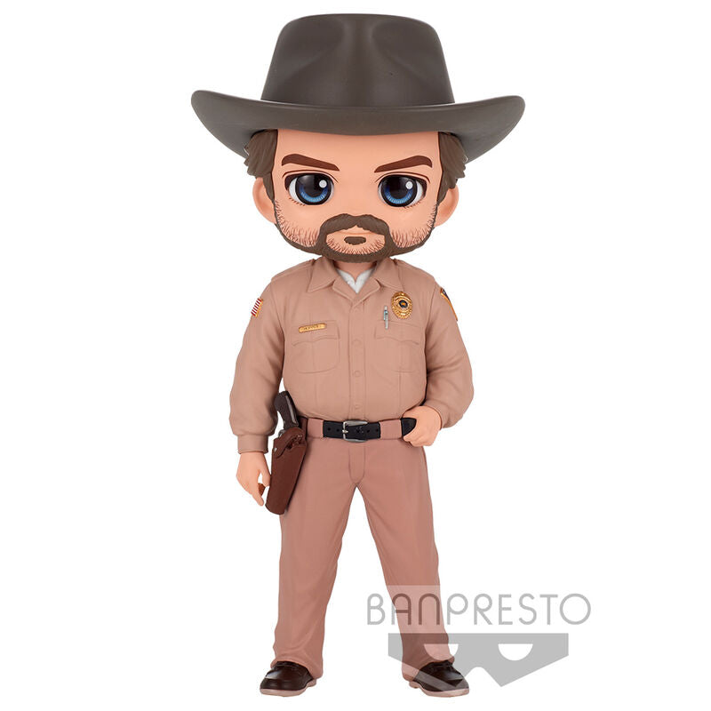 Zoom sur le visage expressif de la figurine Hooper Stranger Things Q Posket par BANPRESTO