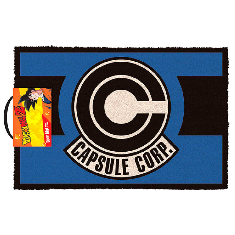 Tapis d'entrée Dragon Ball Z Capsule Corp de 40x60cm avec logo emblématique, idéal pour décoration geek.
