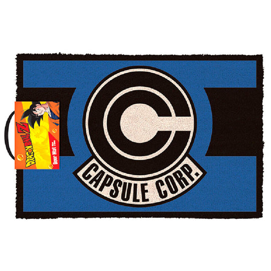 Tapis d'entrée Dragon Ball Z Capsule Corp de 40x60cm avec logo emblématique, idéal pour décoration geek.