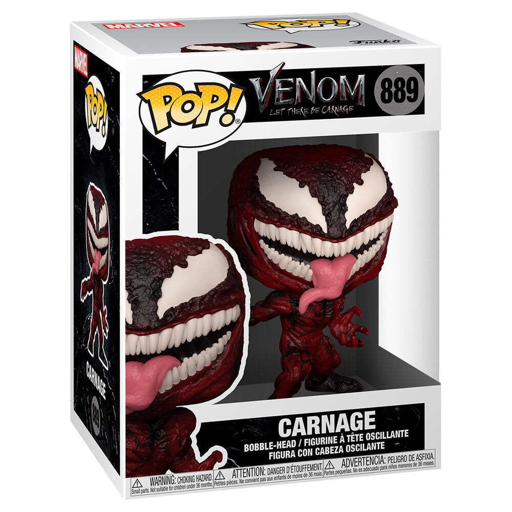 Vue rapprochée de la figurine Funko POP Venom 2 Carnage montrant les couleurs et textures